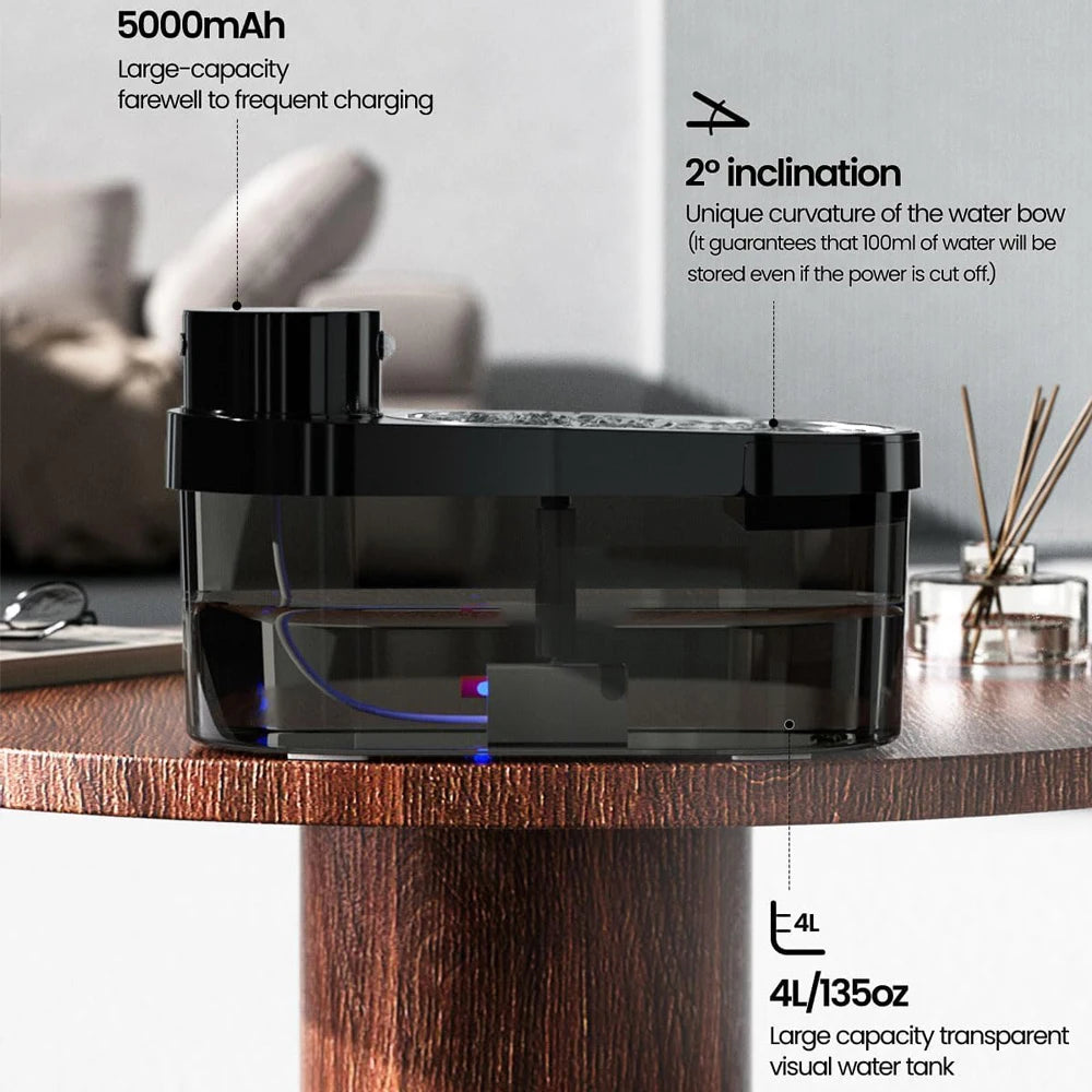 Pet Water Fountain, 135oz/4L Stainless Steel Ultra-quiet Pump with 3 work modes Visual Cordless Automatic Sensor