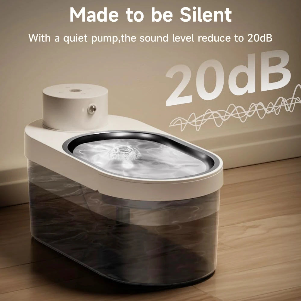 Pet Water Fountain, 135oz/4L Stainless Steel Ultra-quiet Pump with 3 work modes Visual Cordless Automatic Sensor